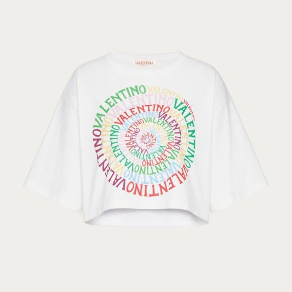 Valentino Loop Jersey Cropped T-Shirt Logo Size M NWT - Picture 2 of 7